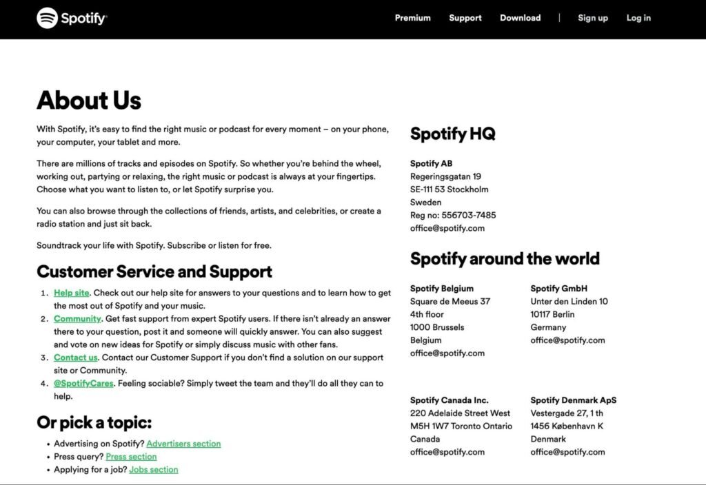 Spotify About page