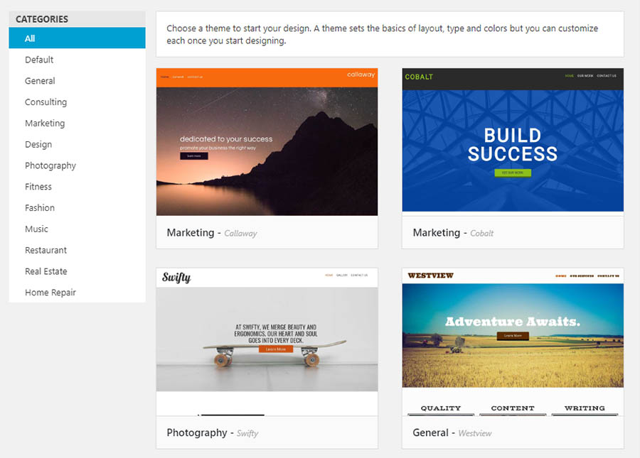 Categorías de Boldgrid