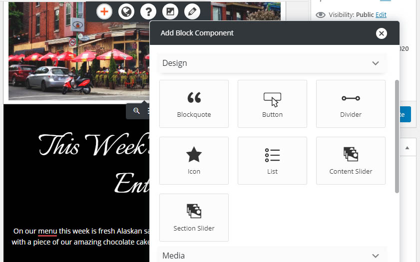 Componentes en bloque del Creador de Sitios WP