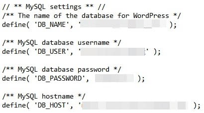 Checking MySQL settings in the wpconfig.php file.
