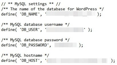 Checking MySQL settings in the wpconfig.php file.