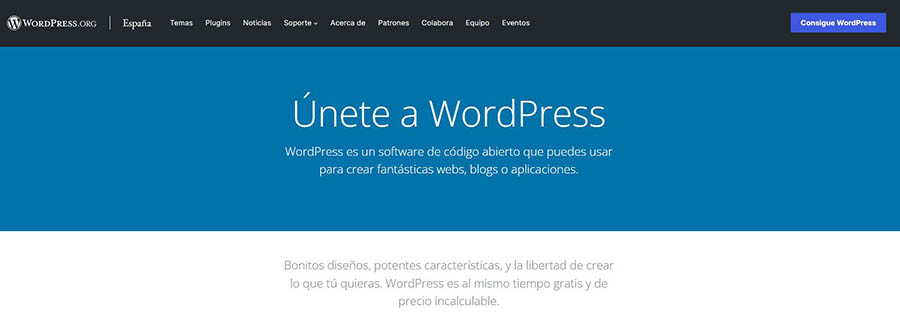 Página inicial de WordPress.
