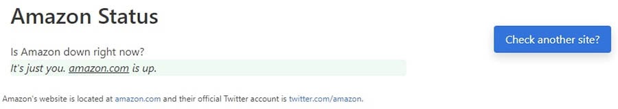 Amazon.com’s status on Down for Everyone or Just Me.