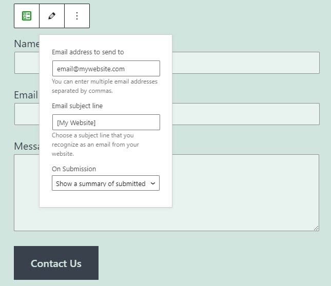 Settings for the Jetpack Form Block.