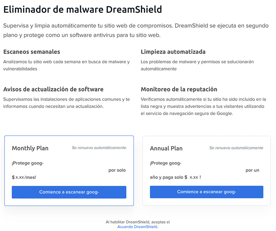 Servicio DreamShield escaner de malware de DreamHost