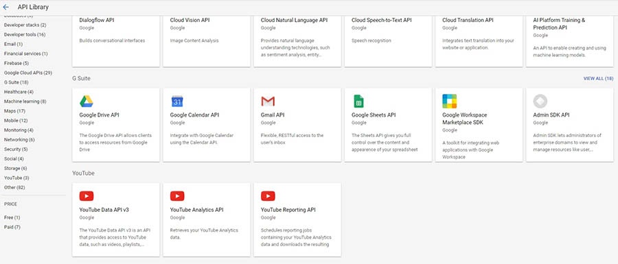 Google’s API Library.