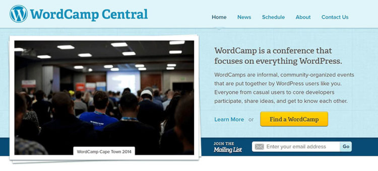 Página inicial de WordCamp Central