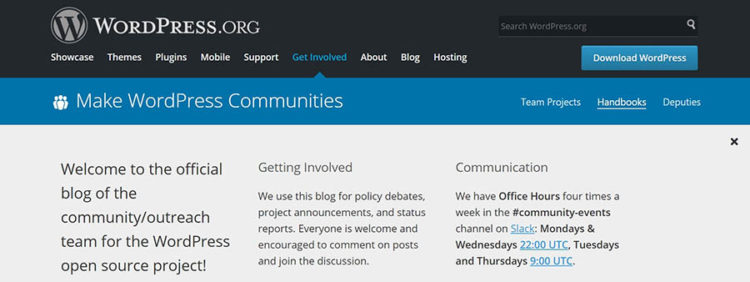 Página de la comunidad WordPress.org 