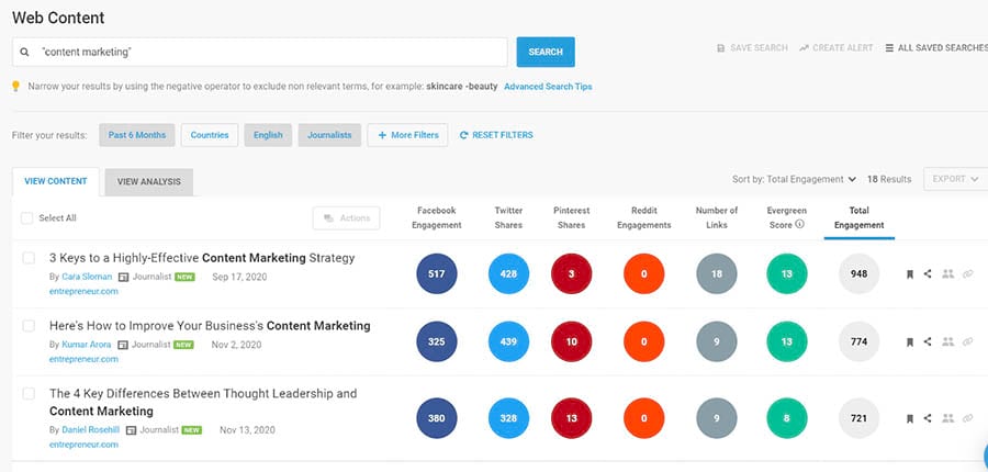 BuzzSumo web content search