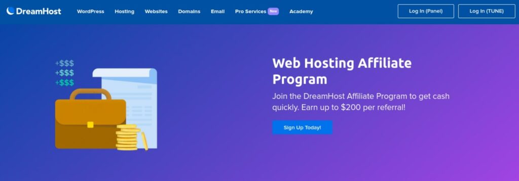A página do Programa de Afiliados da DreamHost