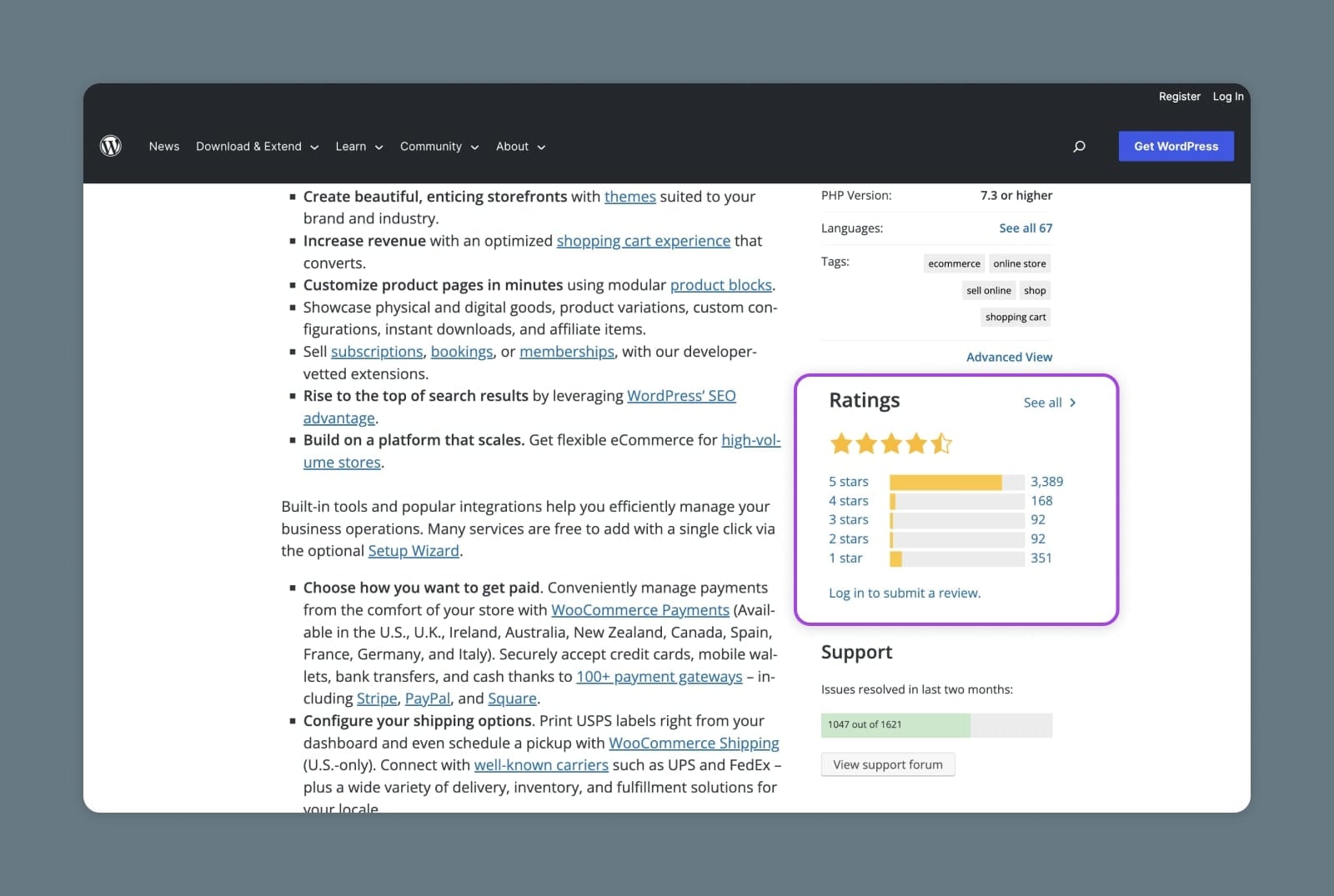 WordPress ratings work on a star system, with one being the lowest and five being the highest