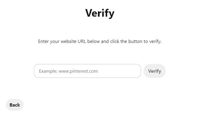 Verifying a website on Pinterest.