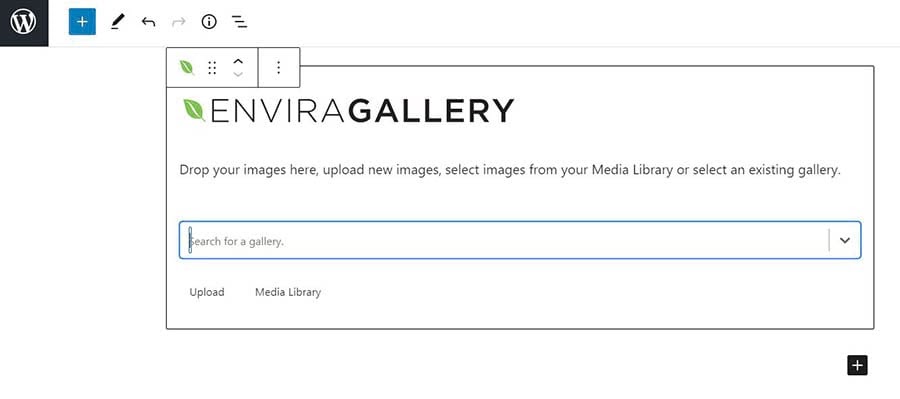Adding an Envira Gallery in WordPress.