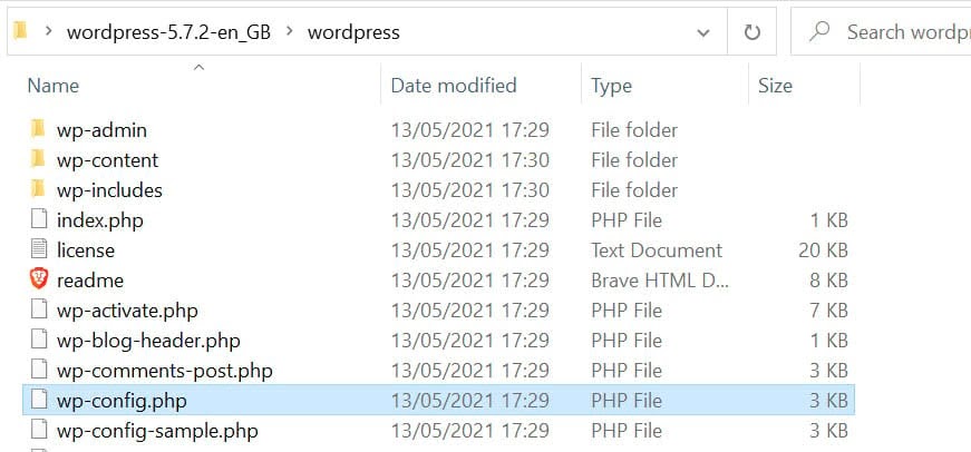Adding the downloaded wp-config.php file in the WordPress folder.