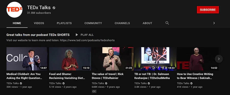Canal de YouTube de TEDx Talks.