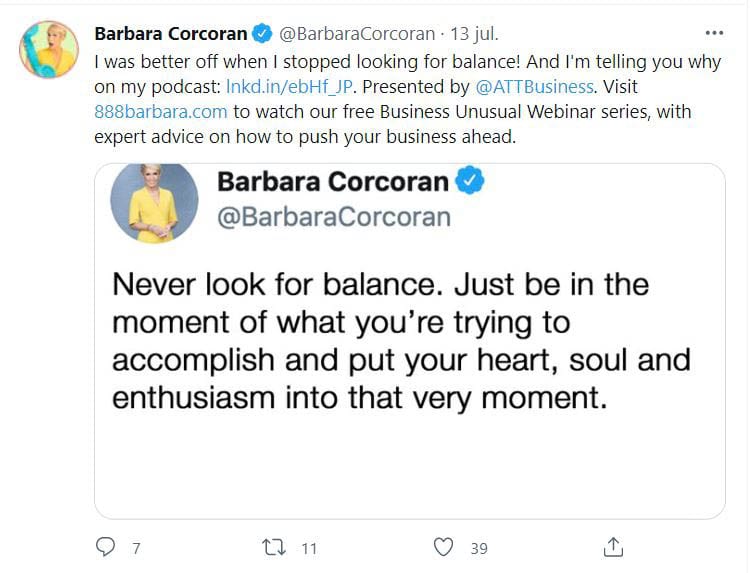 Cuenta de Twitter de Barbara Corcoran.