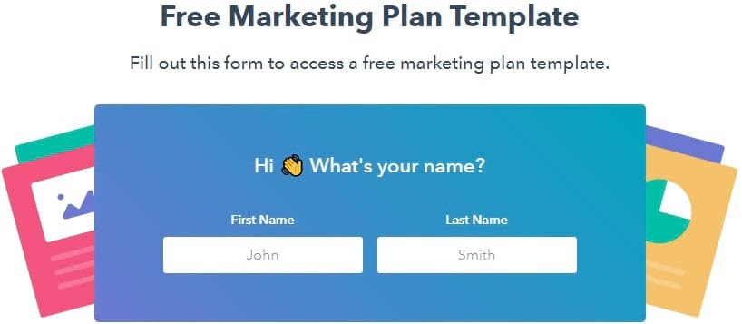 A lead generation form with labels and example text.