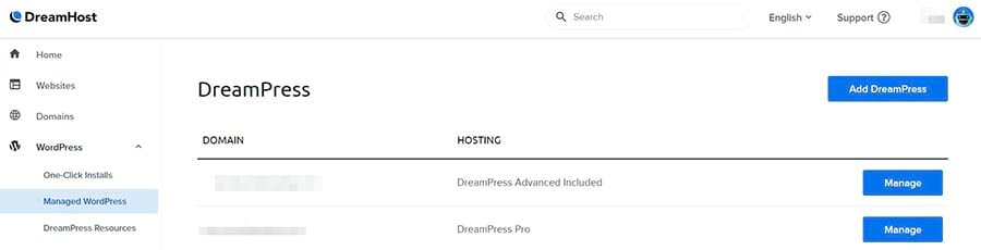 Accessing your domain in your DreamHost account.