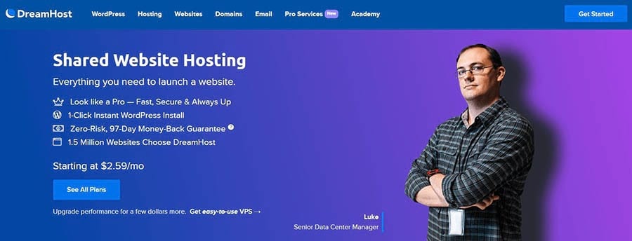 DreamHost’s Shared Hosting Page
