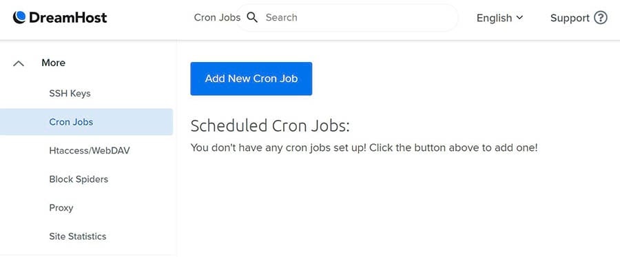 Adding a new cron job from the DreamHost panel.