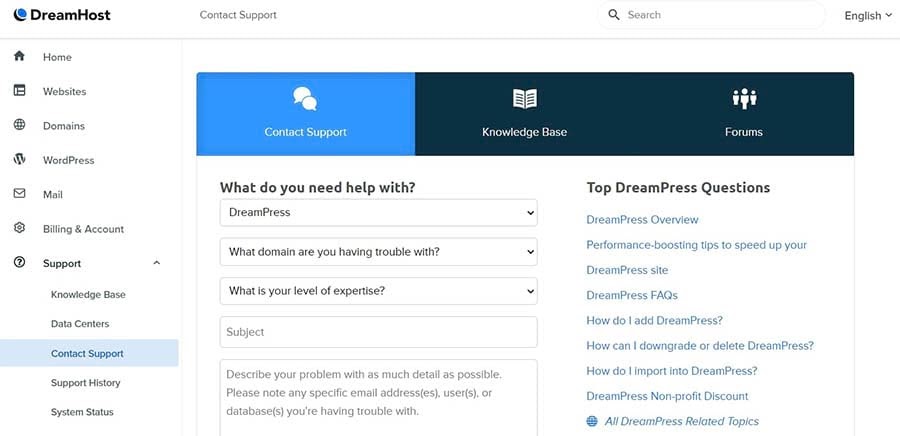How to contact the DreamHost support team.