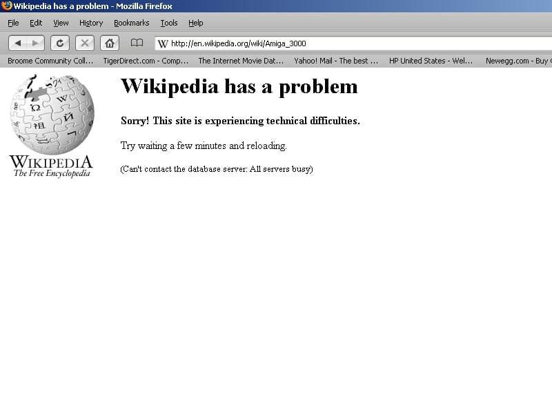 La página de Wikipedia experimentando dificultades técnicas.
