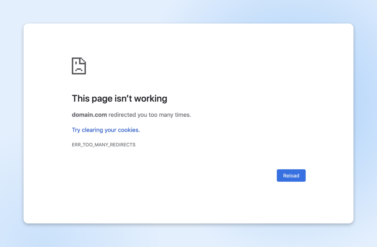Mensaje de error "la página no funciona — Error Too Many Redirects" Chrome