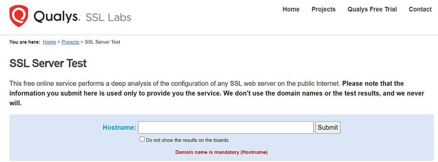 Prueba de servidor de  SSL por Qualys. 