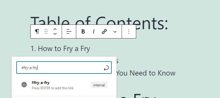 Adding an anchor link using the Block Editor.