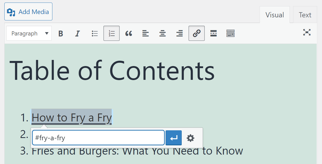 Adding an anchor link in WordPress.