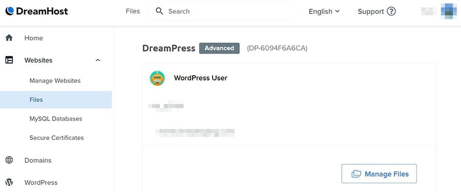 Accessing the file manager in your DreamHost account