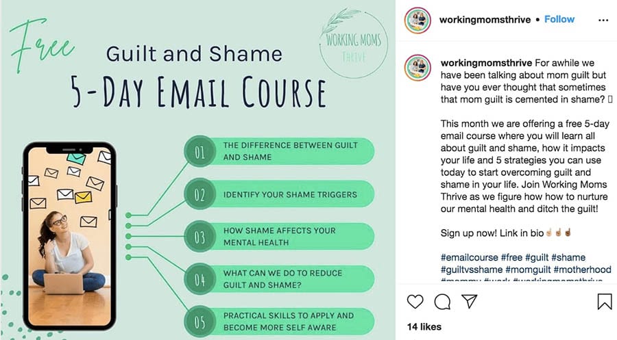 Un curso por correo de 5 días anunciado en una publicación de Instagram