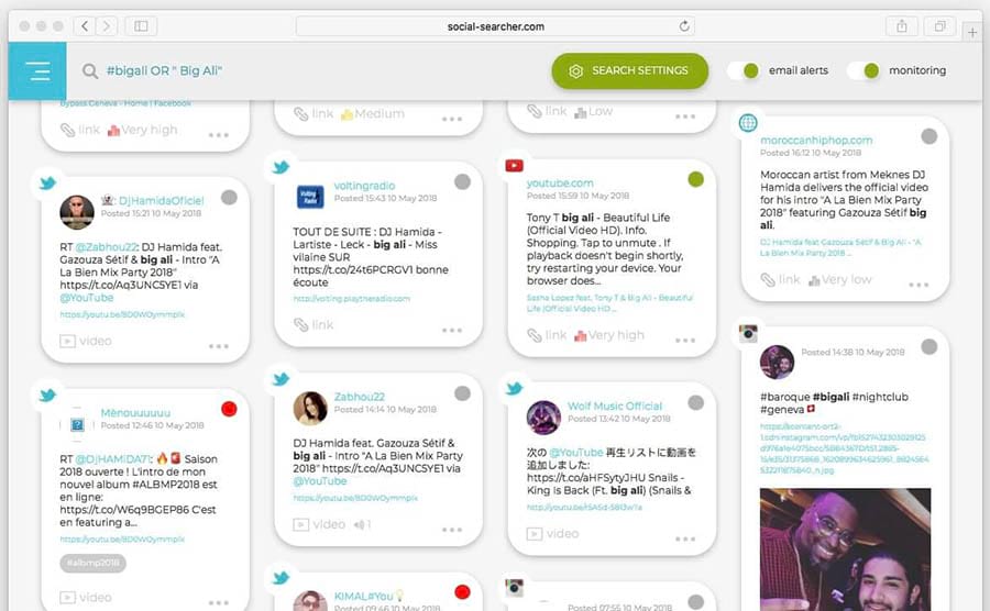 Un ejemplo de los múltiples tweets recolectados por Social Searcher.
