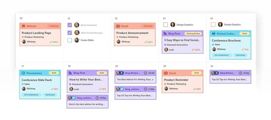 Ejemplo de un calendario realizado usando CoSchedule.