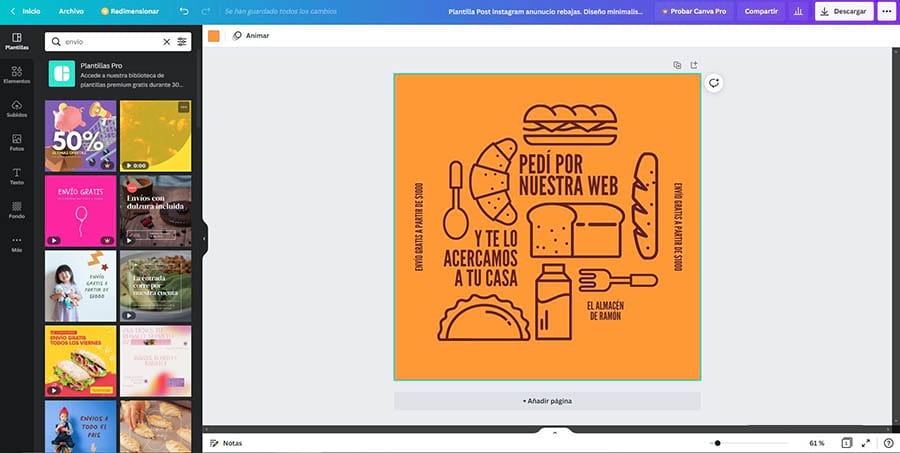 La interfaz del programa de edición multimedia Canva