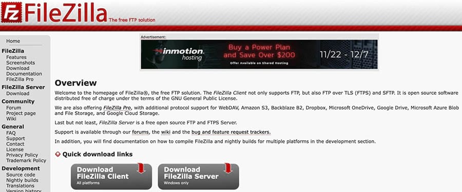 El cliente FTP FileZilla.