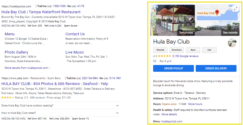 Google knowledge panel with Hula Bay Club Business Profile.