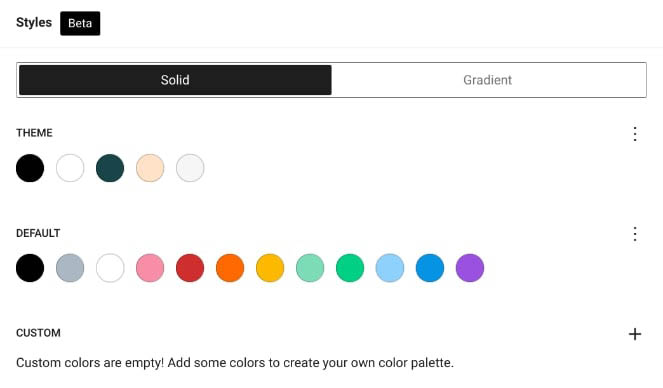 La configuración de colores en Estilos de WordPress. 
