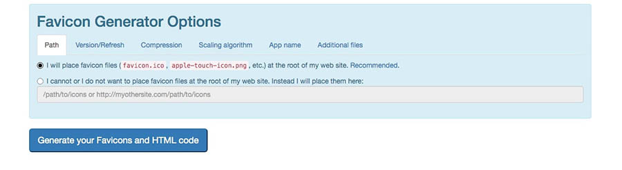 Favicon Generator options