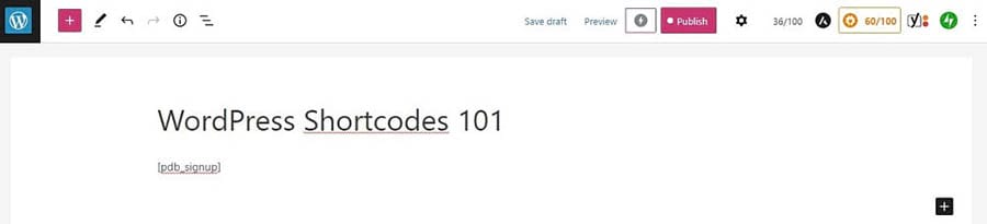 Usando un shortcode de formulario de contacto en el editor en WordPress
