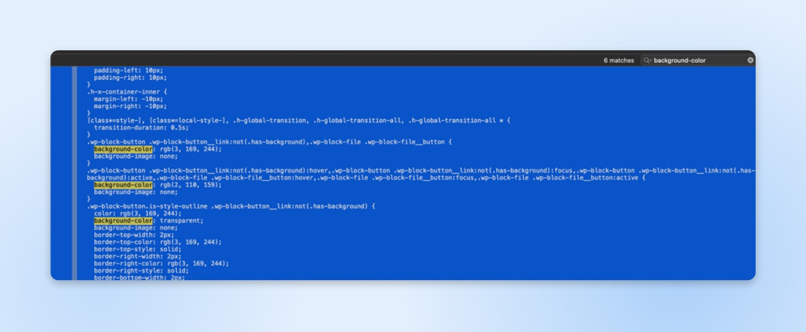 blue screen of code with "background-color" highlighted in three places