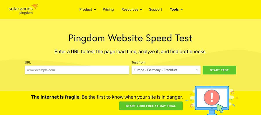 Sitio de prueba de velocidad web, Pingdom.