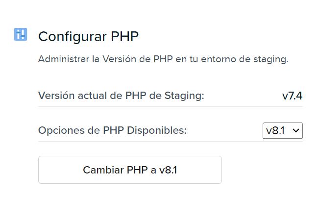 Version PHP de sitio Staging