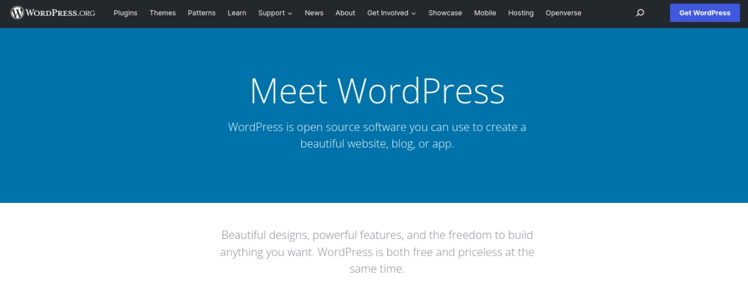 El sitio de WordPress.org.