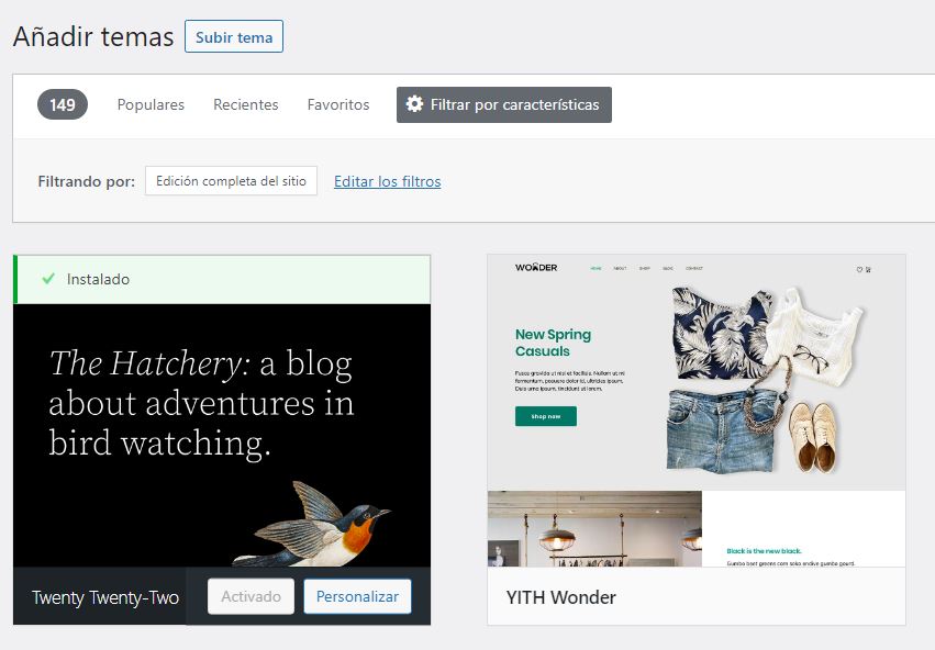 Instalando un tema de bloques FSE en WordPress