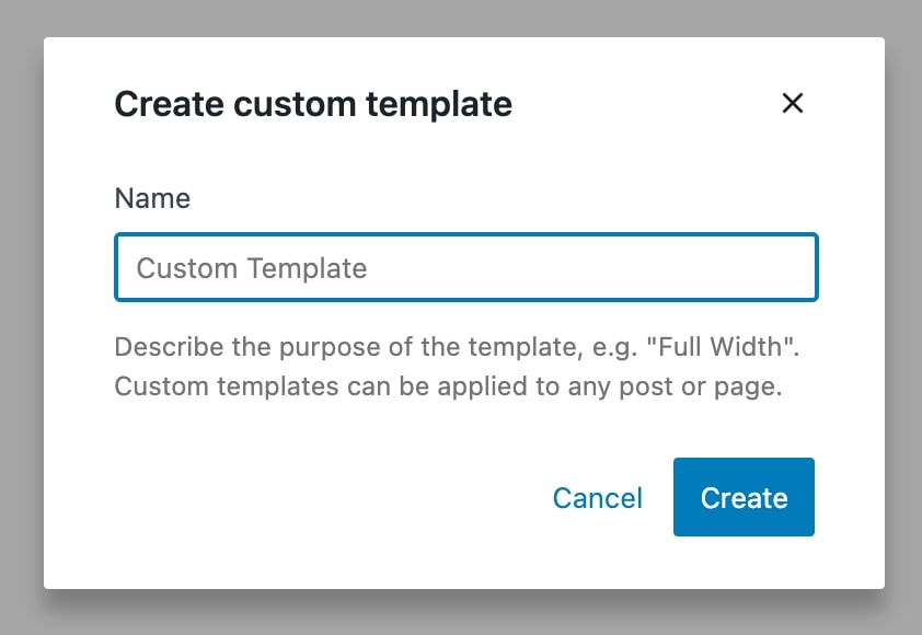 create a new custom template in WordPress