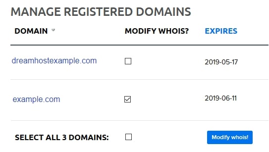 administrar dominios registrados en DreamHost Panel