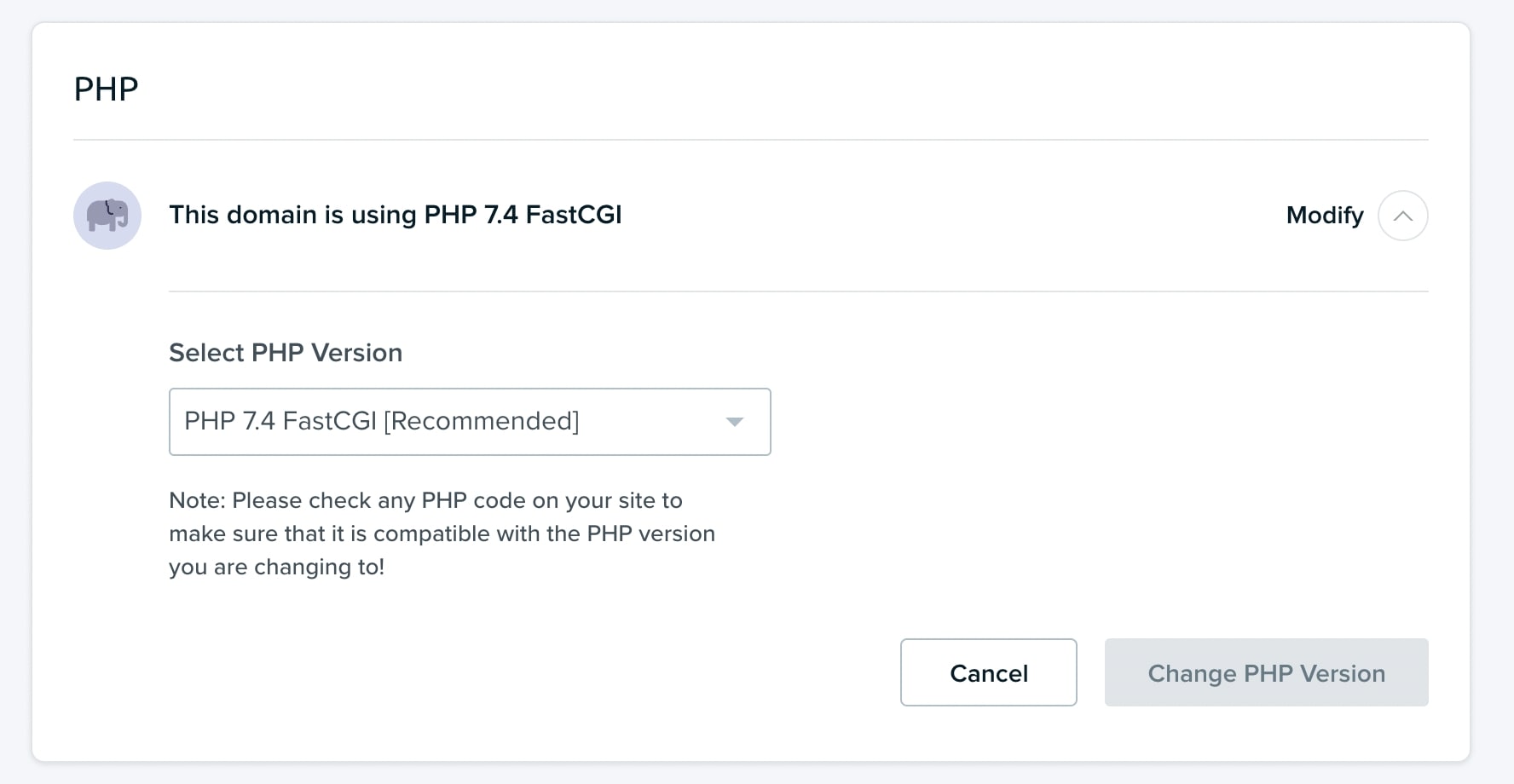 select PHP version in the DreamHost panel