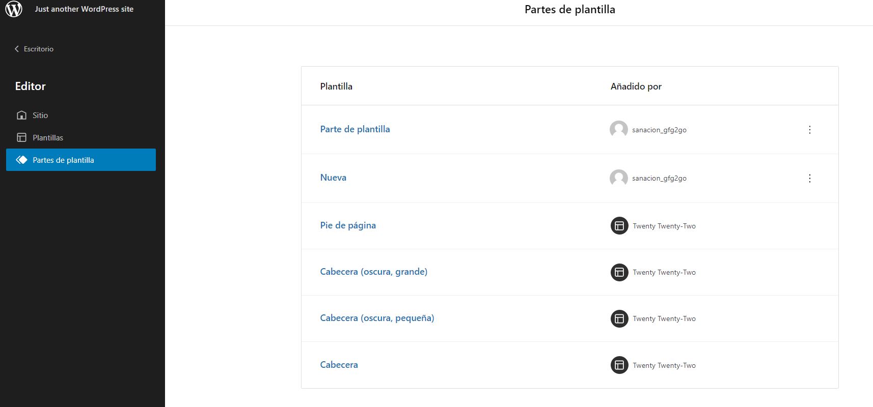 Partes de Plantilla de WordPress