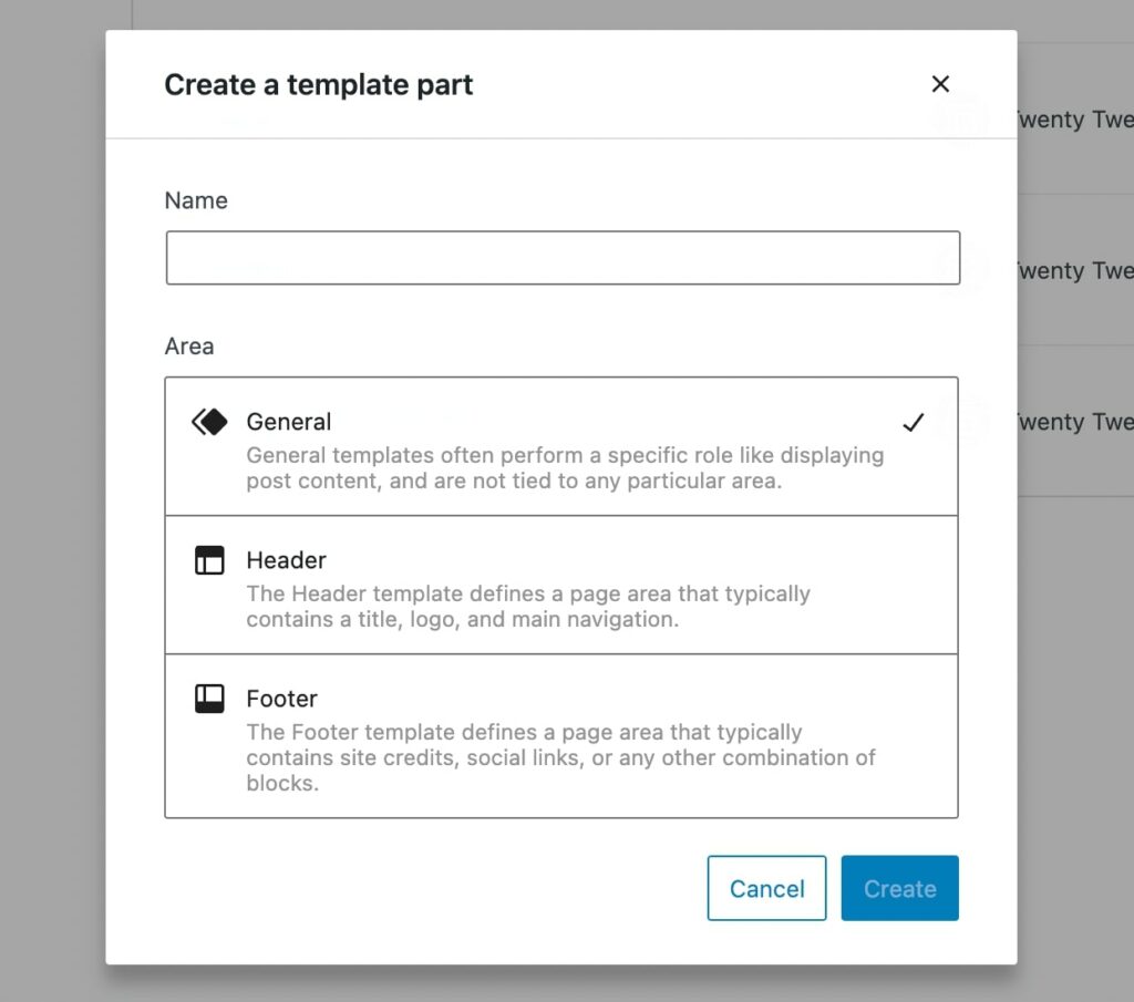 creating a new template part in WordPress